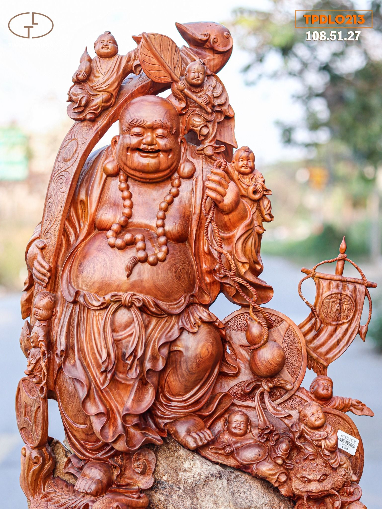 Di Lạc Vác Gậy Như Ý Cửu Tiểu Gỗ Hương Ôm Đá