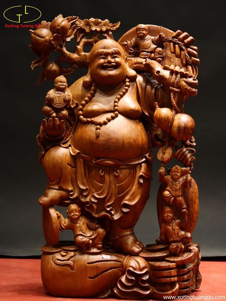 Tượng Phật Di Lặc Ngũ Tiểu Vác Đào Gỗ Hương
