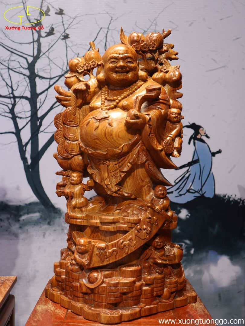 Tượng Phật Di Lặc Ngũ Tiểu Vác Cành Đào Cao 60