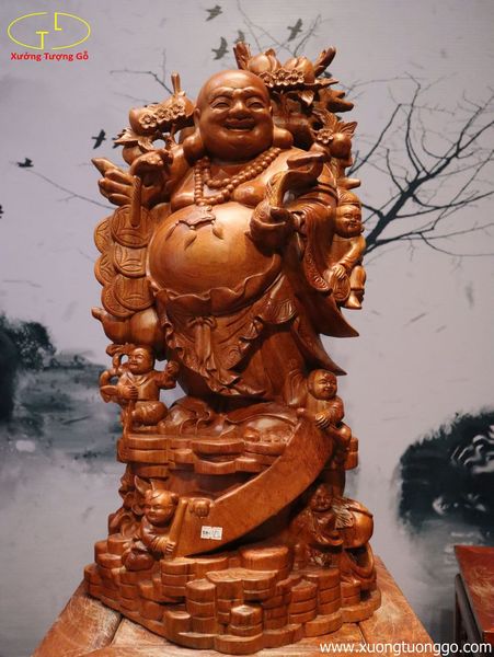 Tượng Phật Di Lặc Ngũ Tiểu Vác Cành Đào Cao 70