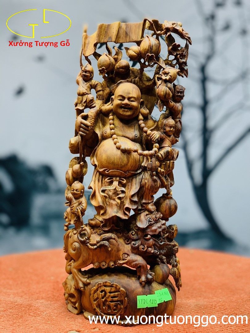 Di Lặc ngũ phúc gỗ sưa.