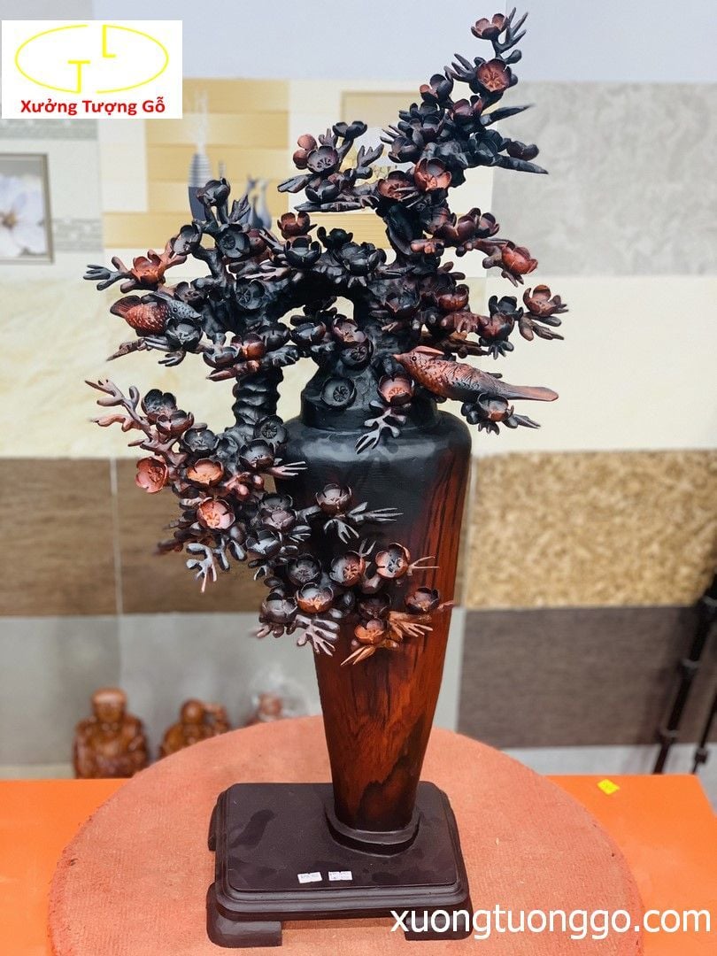 Bình hoa mai gỗ trắc