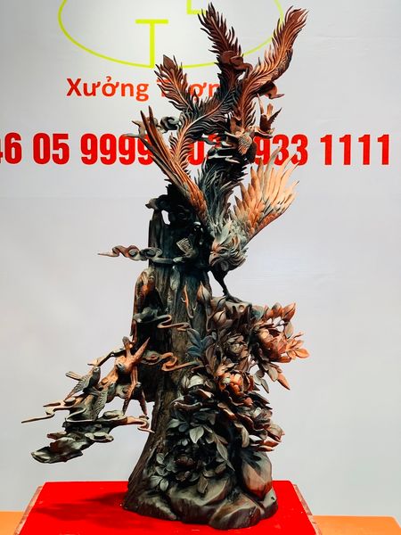 Phượng Hoàng lửa hoa phù dung gỗ trắc