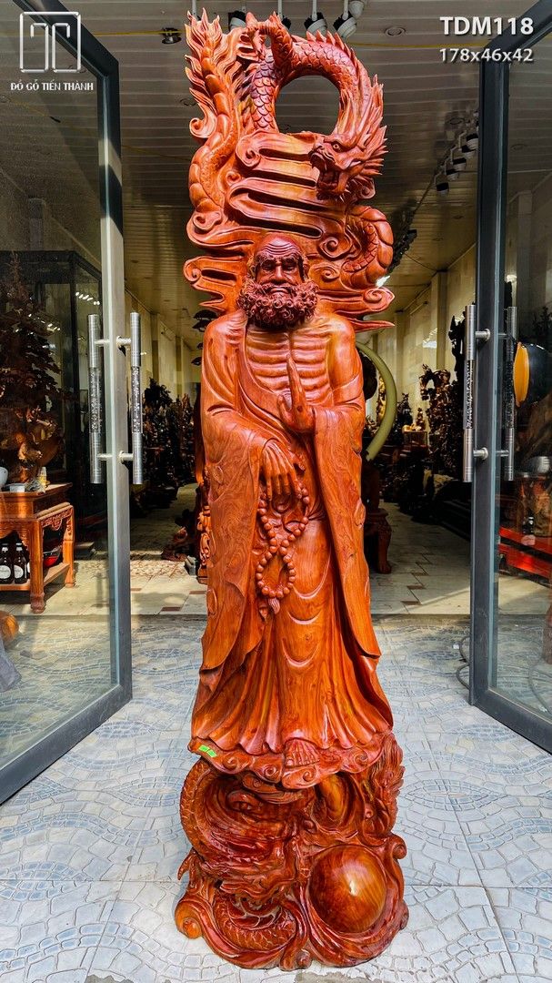 Đạt Ma ngự song long gỗ hương.