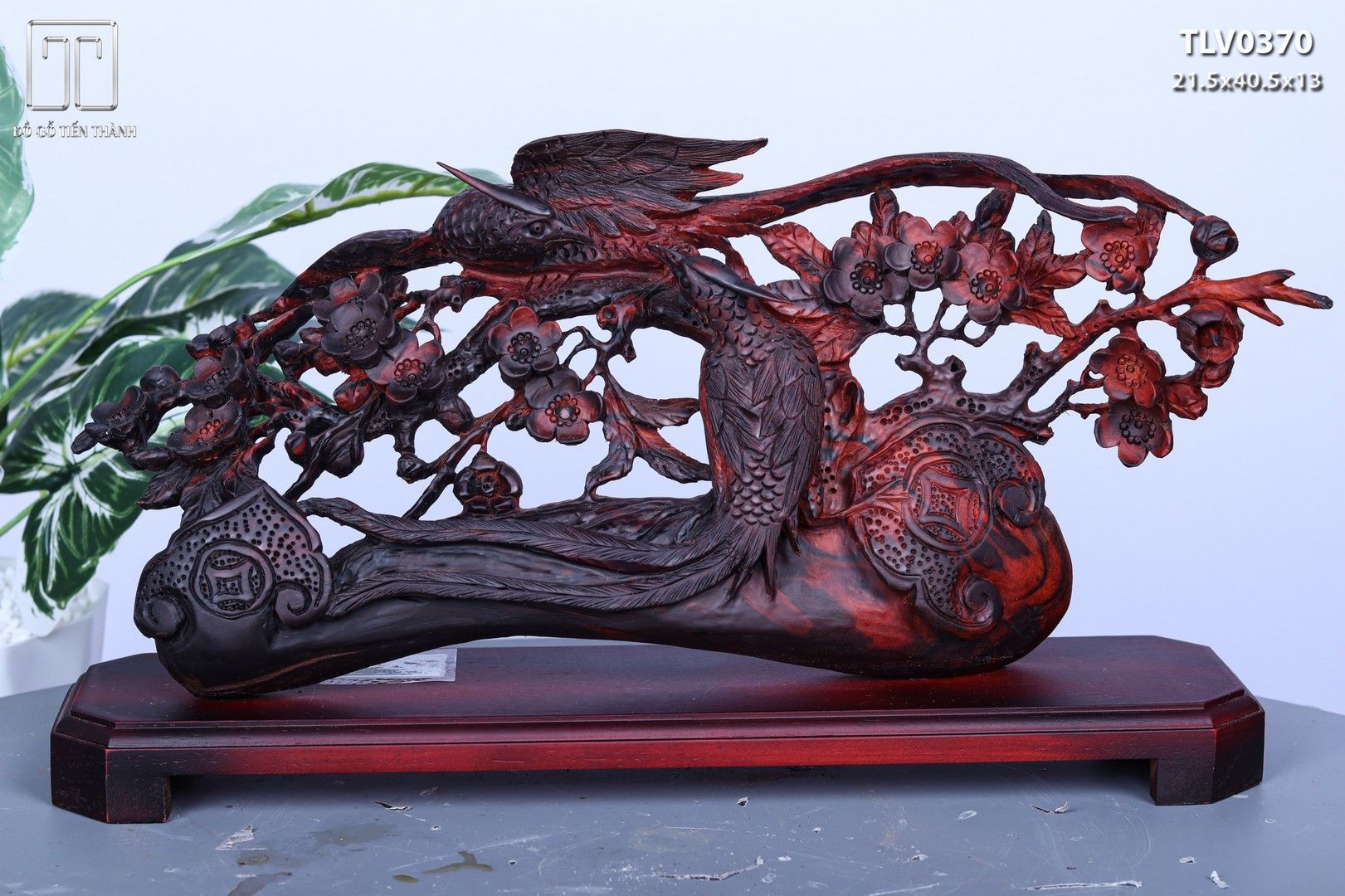 Cầu Gậy Như Ý Chim Trĩ Hoa Mai Gỗ Trắc