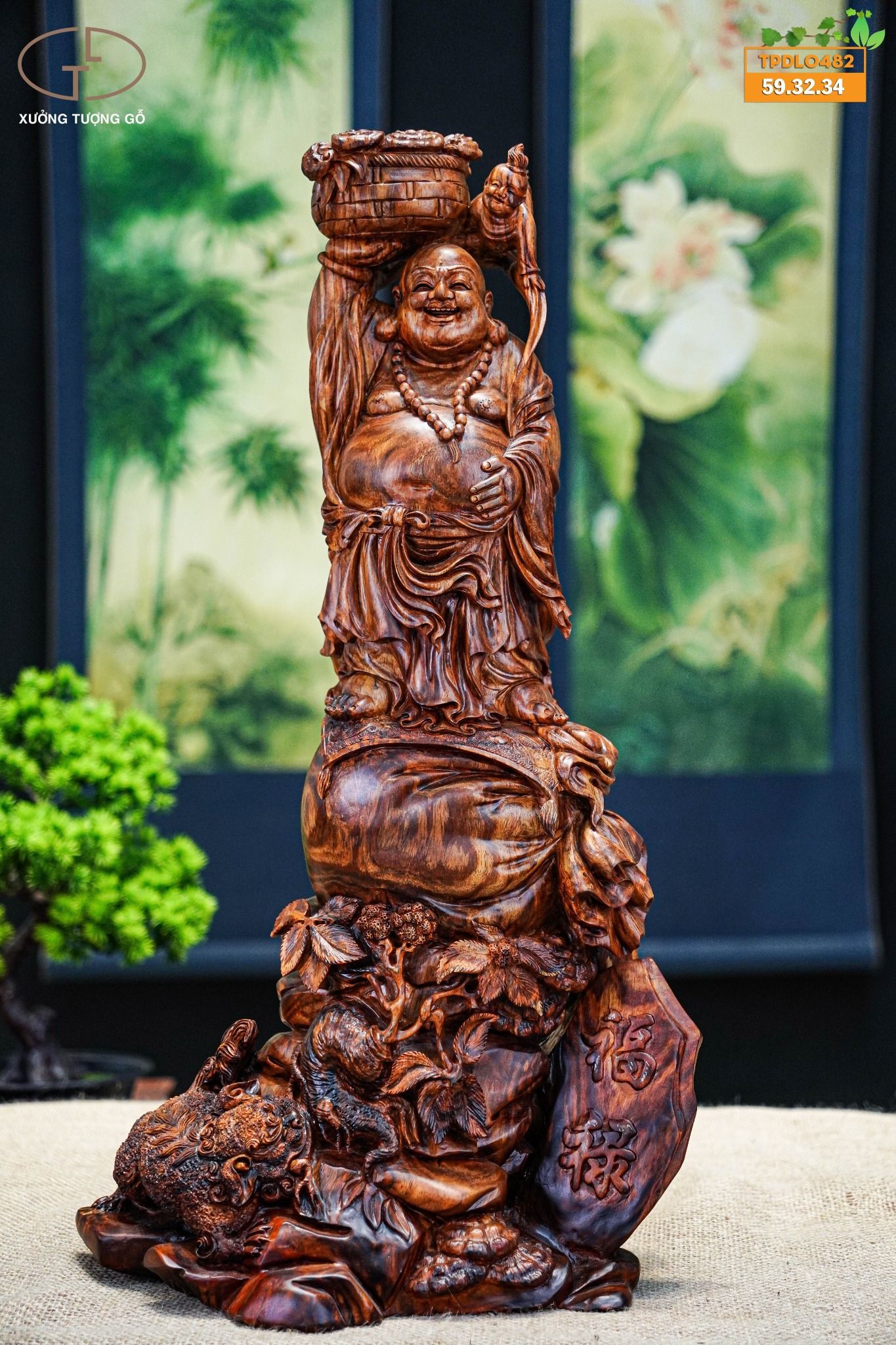 Di lặc đứng bao tiền gỗ sưa