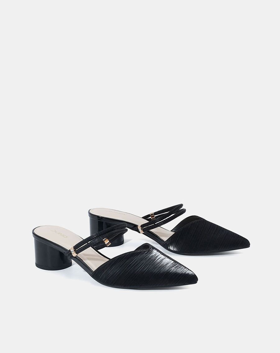  Giày mules mũi nhọn gót trụ 