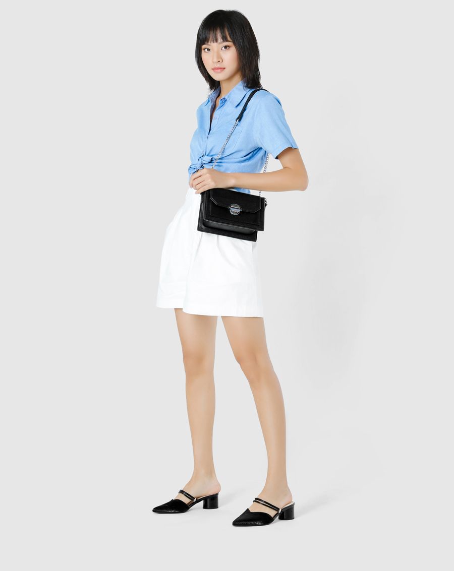  Giày mules mũi nhọn gót trụ 