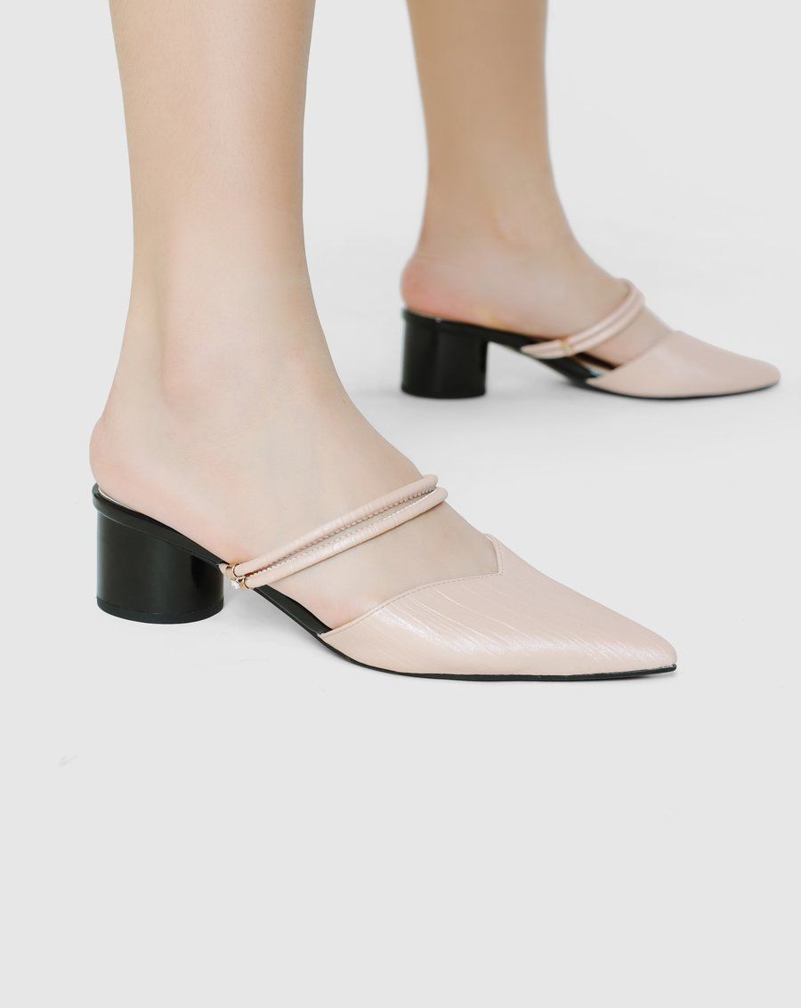  Giày mules mũi nhọn gót trụ 