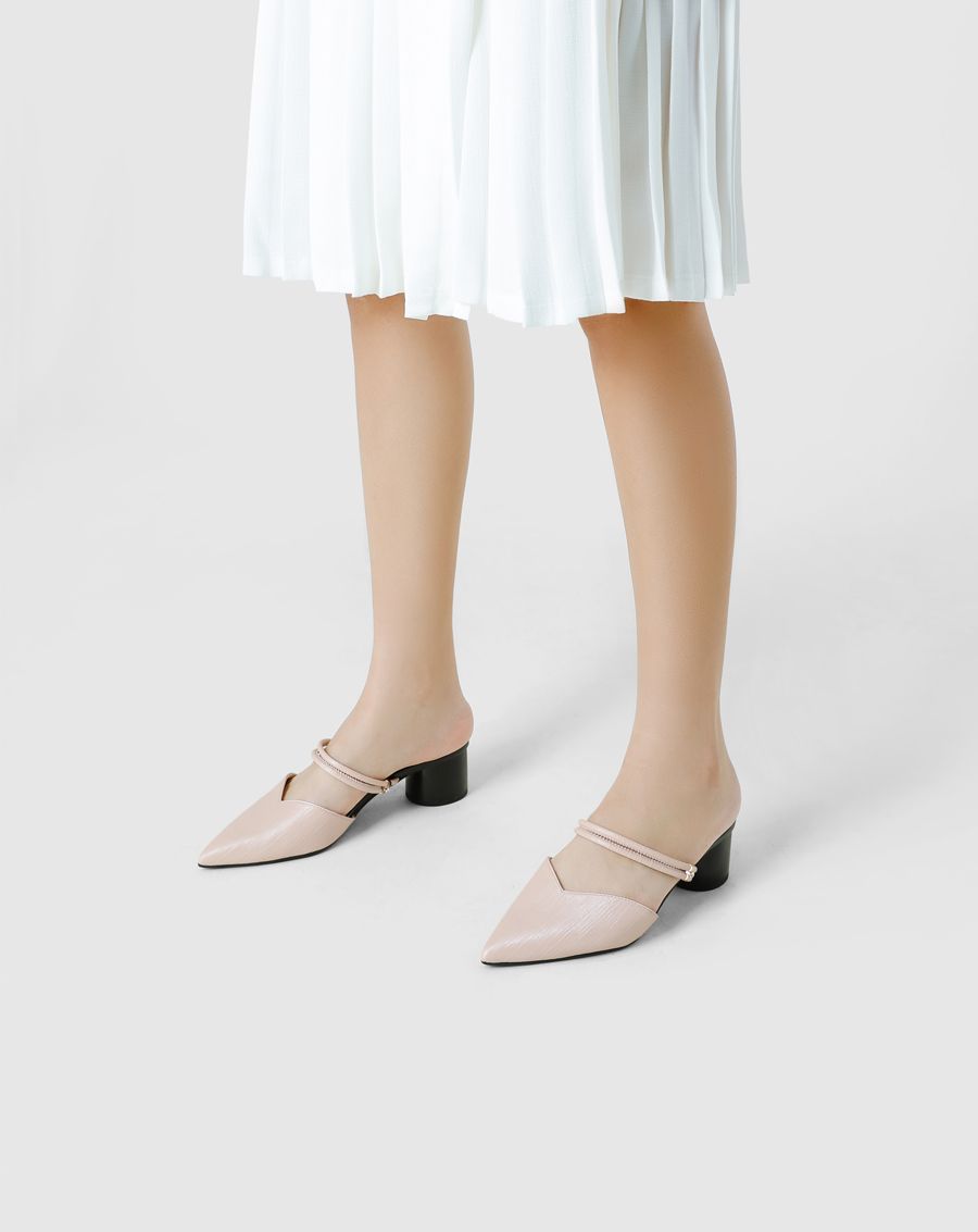  Giày mules mũi nhọn gót trụ 