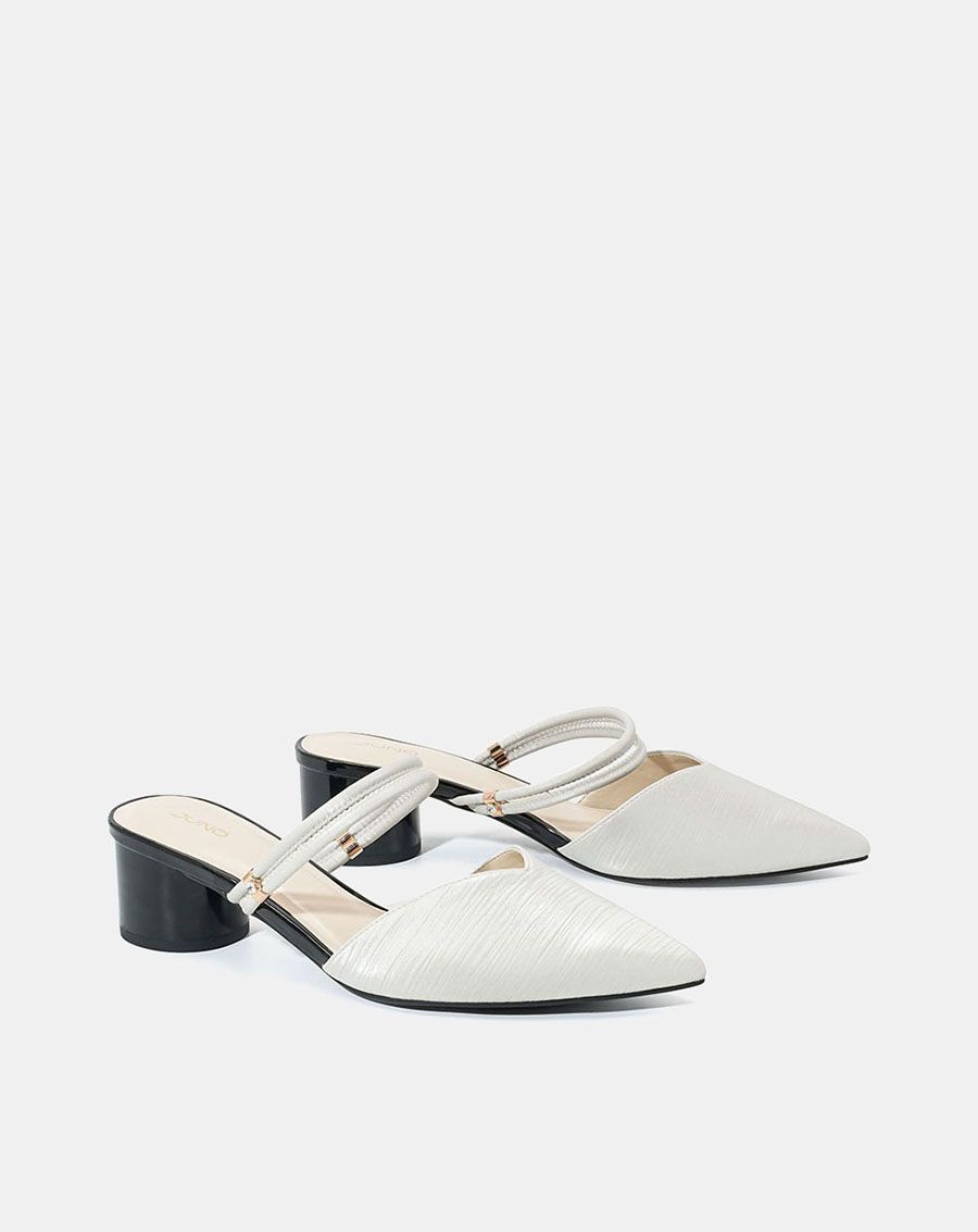  Giày mules mũi nhọn gót trụ 