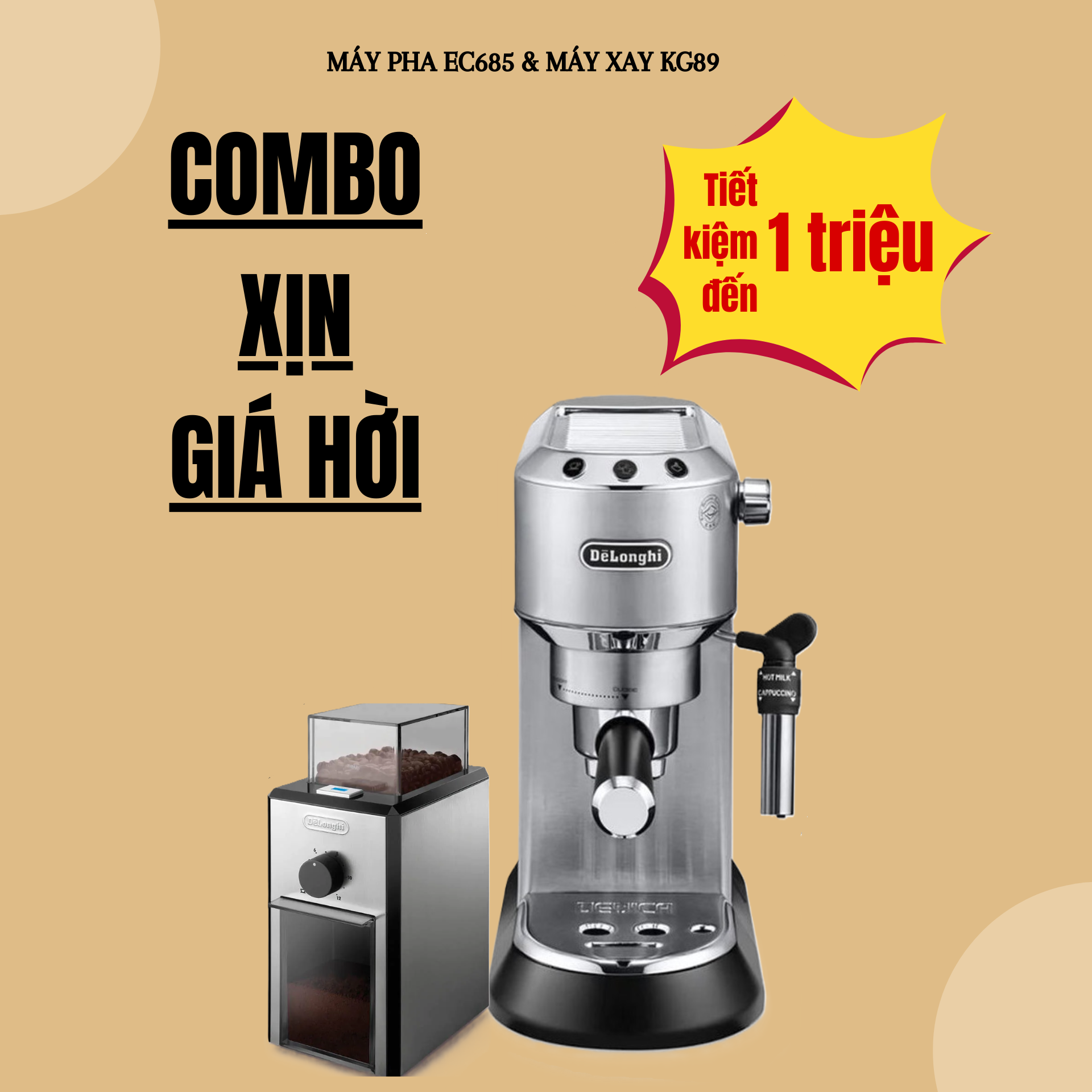  [CHÍNH HÃNG] Máy pha cà phê Delonghi EC885 Dedica Arte Manual Espresso Coffee Maker Ec885.BG - EC885.GY - Ec885.M 