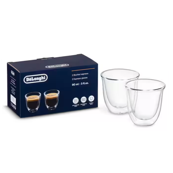  Bộ 2 Cốc thủy tinh 2 lớp cách nhiệt Delonghi 270 ml - Bộ 2 Ly Capuchino thủy tinh 2 lớp cách nhiệt - DeLonghi Double Walled Thermal Cappuccino Glasses 