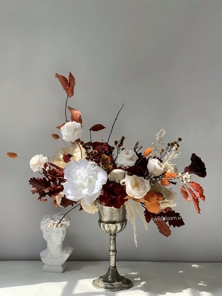 Bình hoa Châu âu tone trắng-đỏ-cam