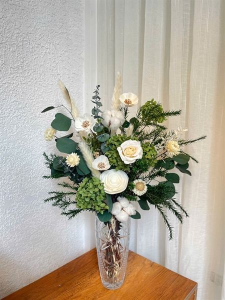 Bó hoa khô tone xanh trắng