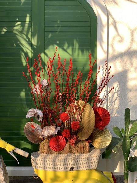 Khay hoa khô theme Tết H80xW75cm