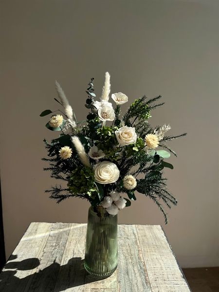 Bó hoa khô tone xanh trắng