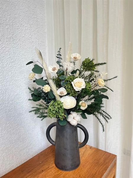 Bó hoa khô tone xanh trắng