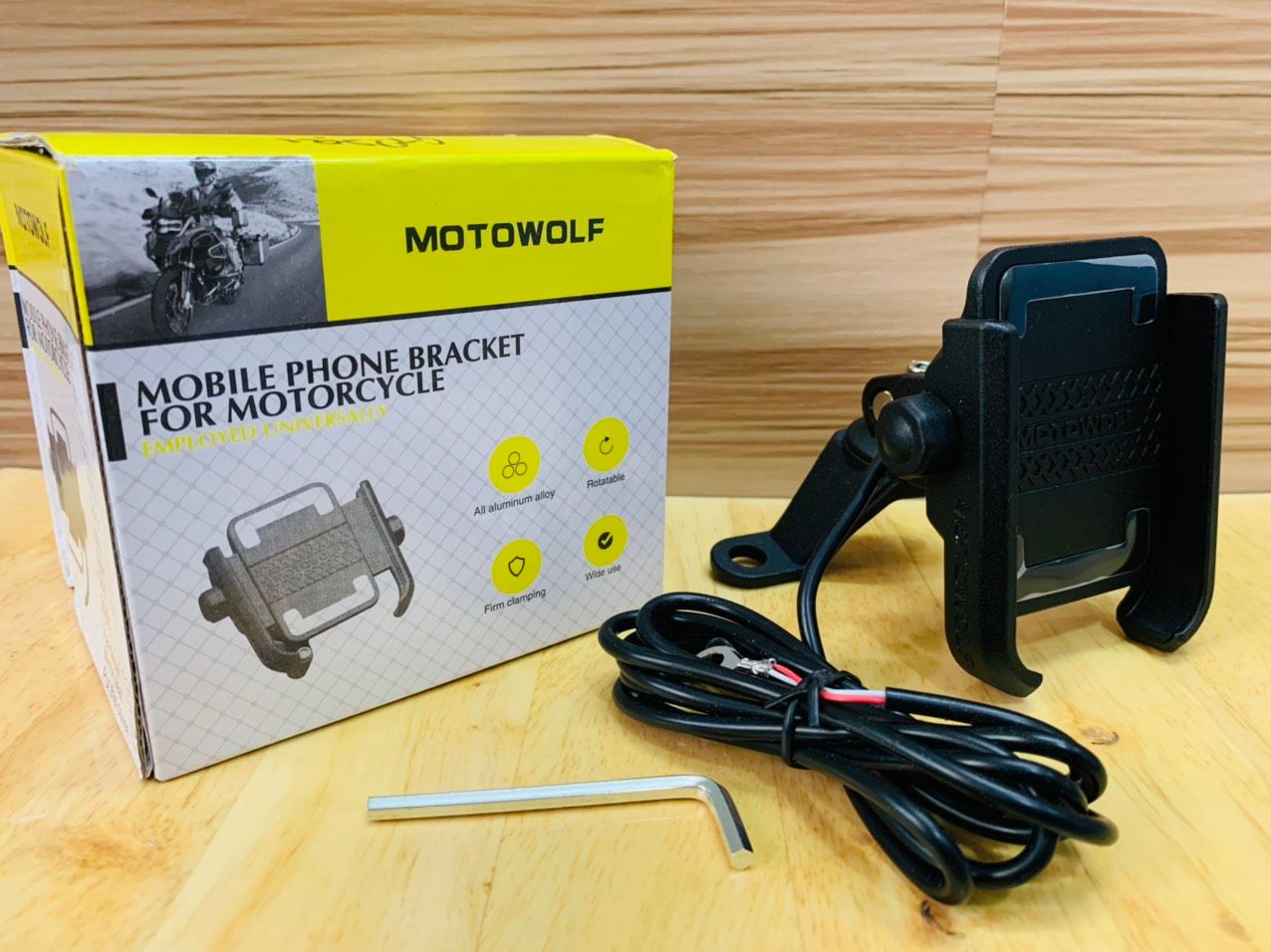 GIÁ ĐỠ MOTOWOLF CÓ SẠC GẮN CHÂN GƯƠNG