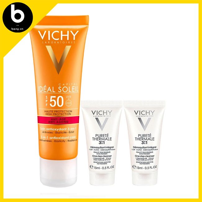 Bộ Kem Chống Nắng & Sữa Rửa mặt Vichy Ideal Soleil Anti Aging