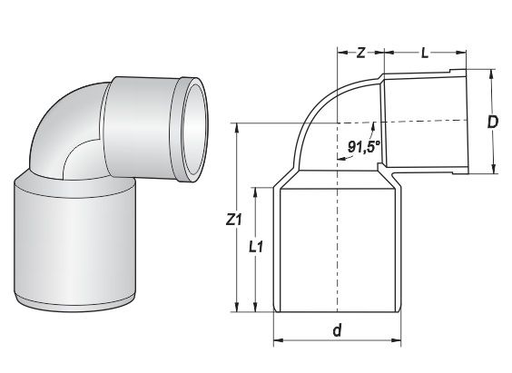 Cút thu 91.5 độ một đầu nối trong