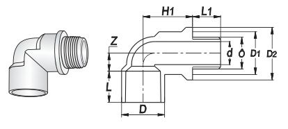 Nối góc 90 độ ren ngoài