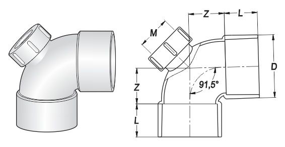 Nối góc 91.5 độ có cửa kiểm tra