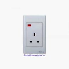 Ổ cắm Sino 13A 3 chấu vuông kiểu Anh có đèn báoS1813N