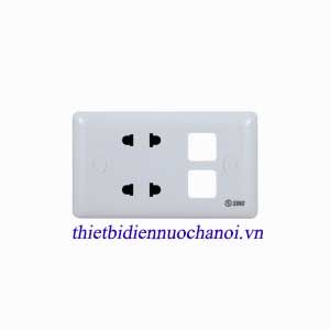 Ổ cắm đôi 2 chấu Sino 16A với 2 lỗ S1982XX