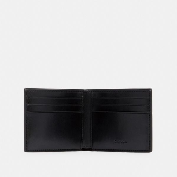  Coach Slim Billfold Wallet In Signature Canvas With Varsity Stripe - Charcoal / Denim 