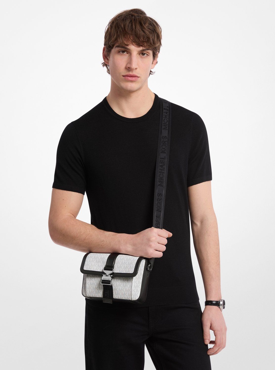  Michael Kors Hudson Signature Logo Crossbody Bag - White 