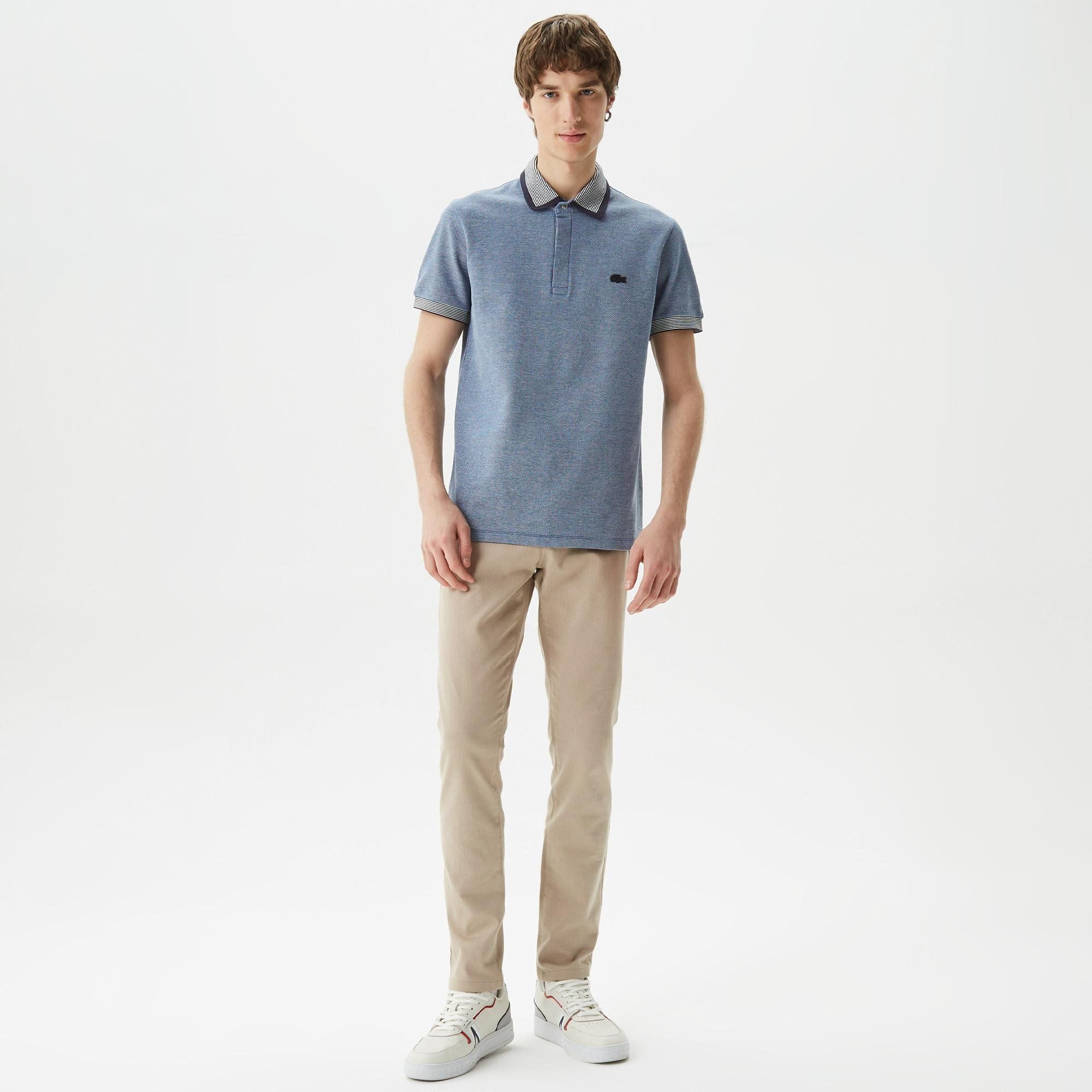  Lacoste Regular Fit Striped Finishes Cotton Polo - Blue 