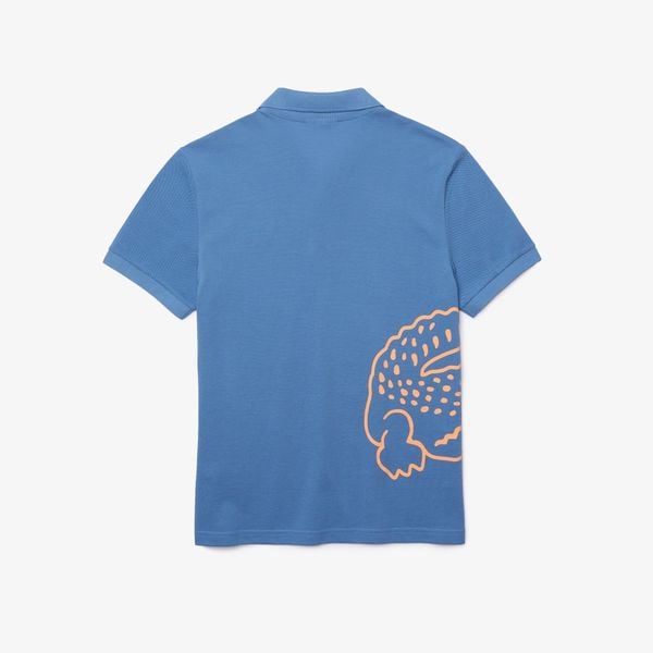  Lacoste Regular Fit Crocodile Print Cotton Piqué Polo - Turquin Blue 
