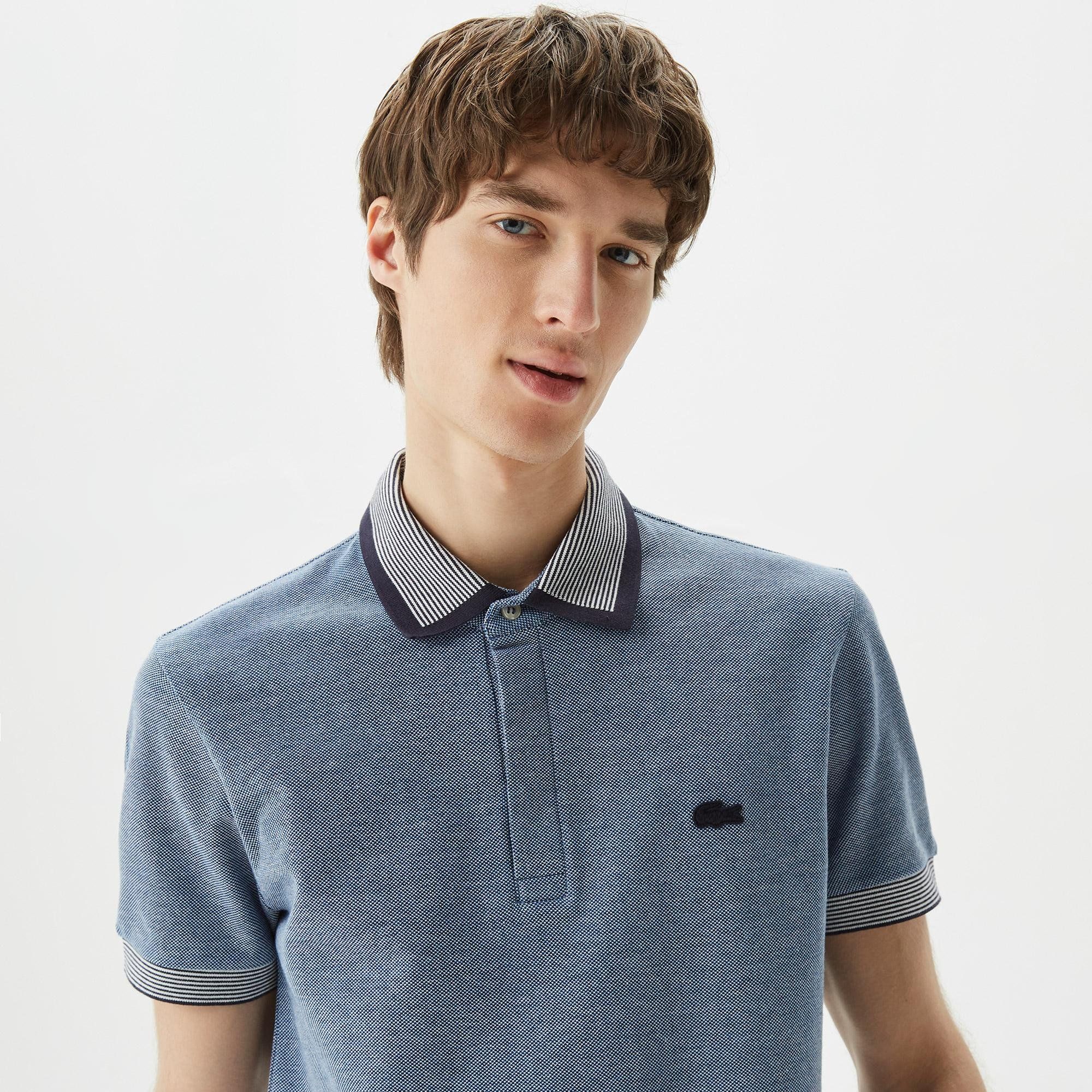  Lacoste Regular Fit Striped Finishes Cotton Polo - Blue 