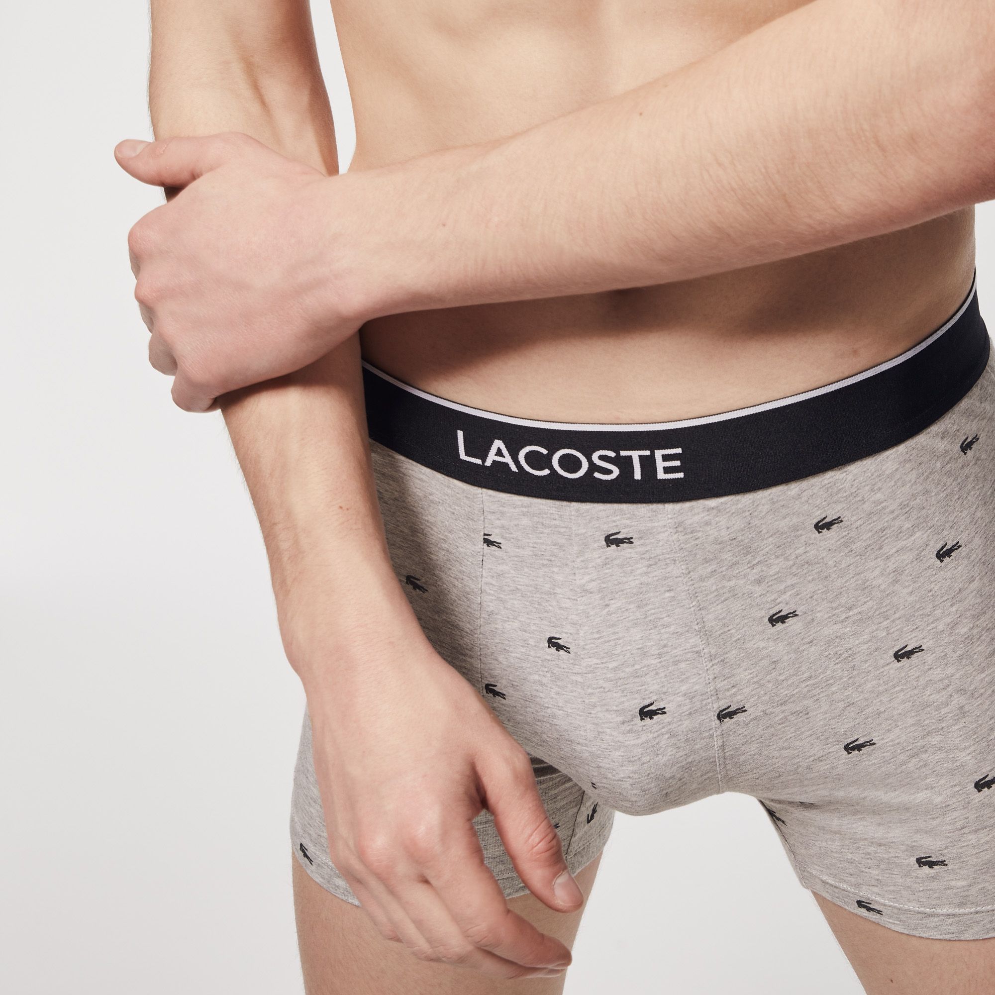 Men's Lacoste White/Green Lettered Waist Stretch 3-Pack Boxer