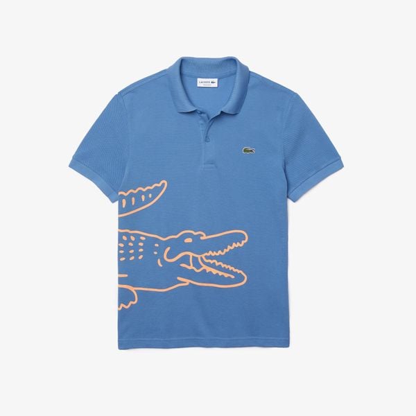  Lacoste Regular Fit Crocodile Print Cotton Piqué Polo - Turquin Blue 