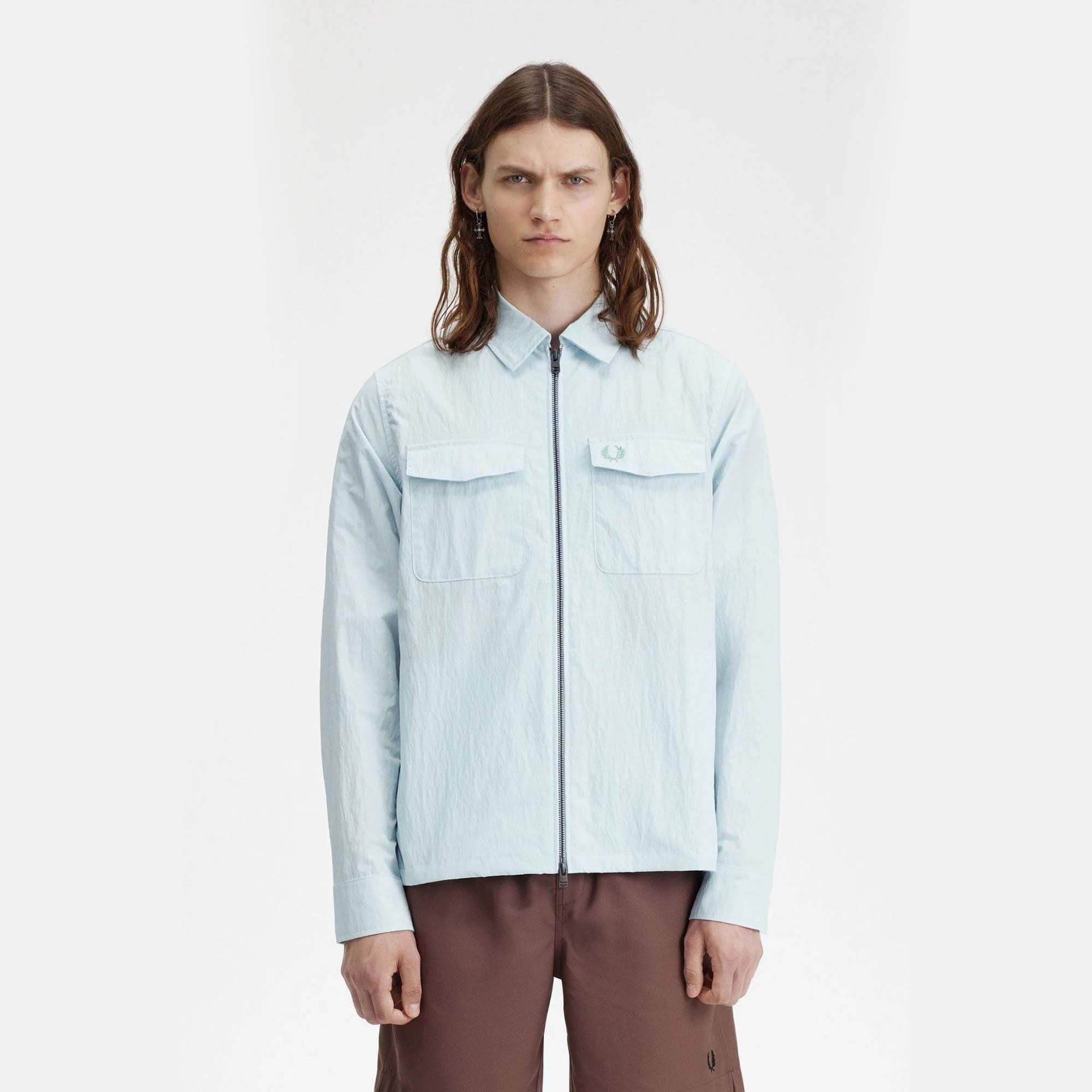  Fred Perry Zip-Through Overshirt - Ice Blue 