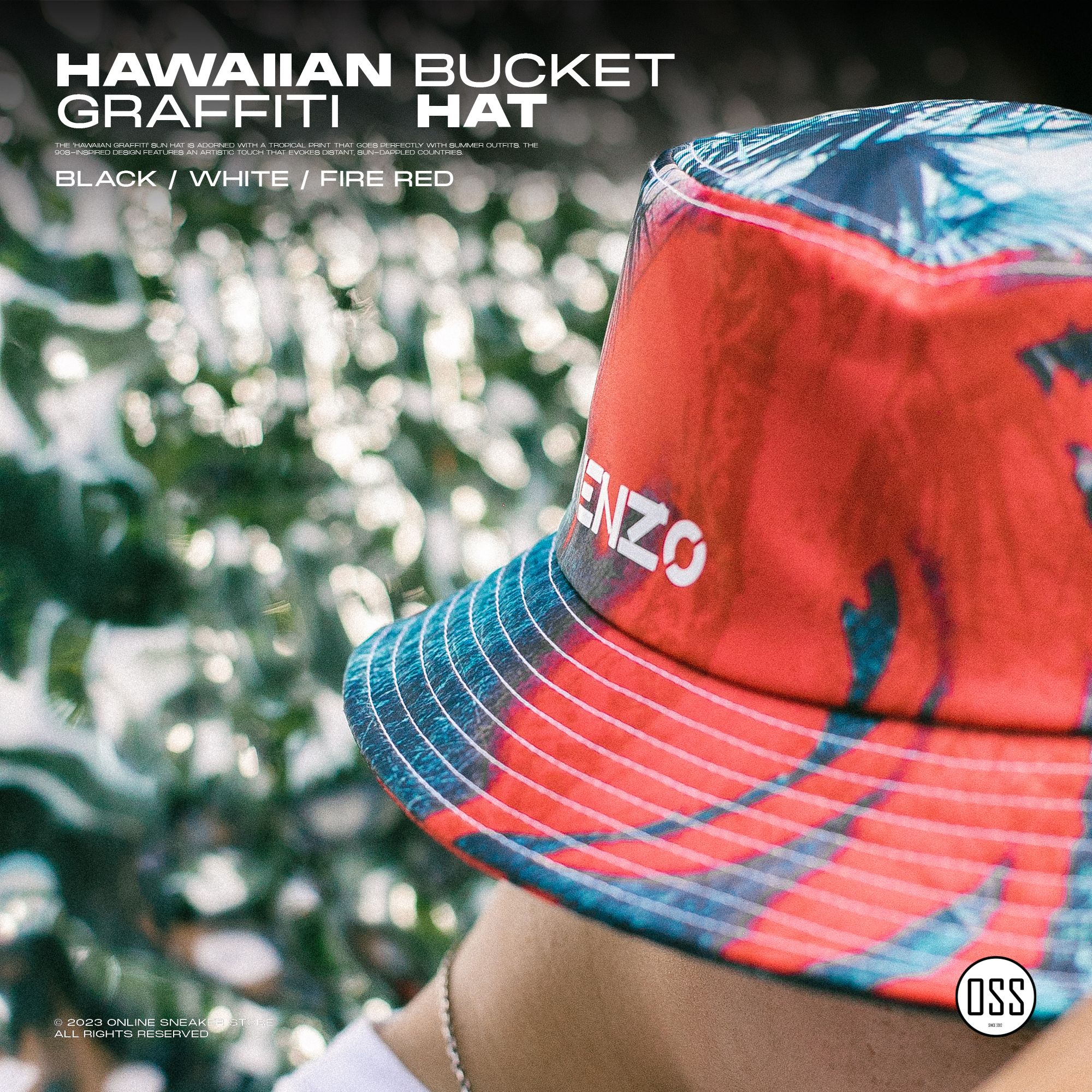  KENZO Hawaiian Graffiti Bucket Hat - Cherry 