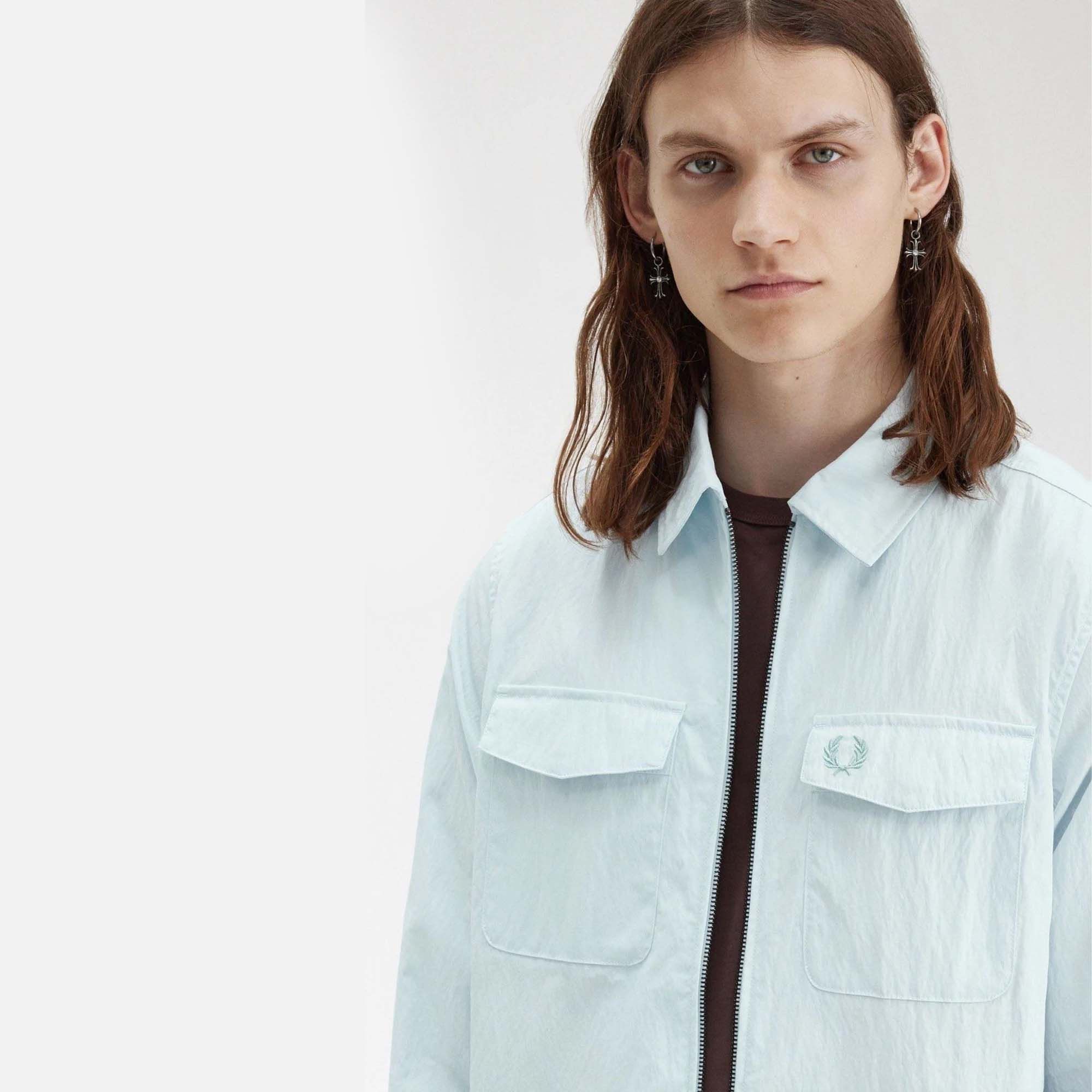  Fred Perry Zip-Through Overshirt - Ice Blue 