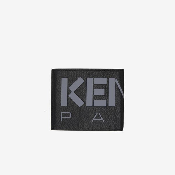  KENZO Logo Foldable Leather Wallet - Black/Grey 