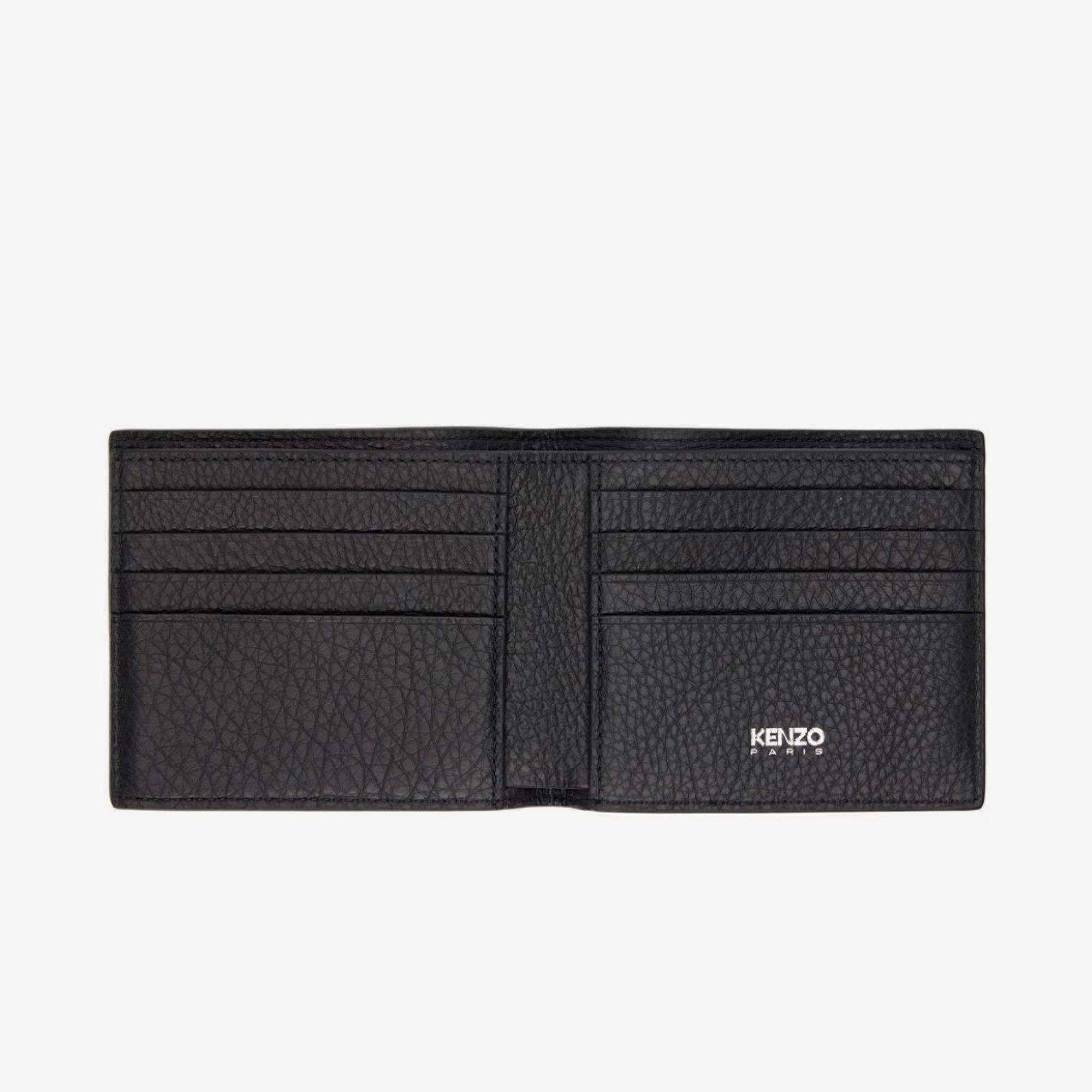  KENZO Logo Foldable Leather Wallet - Black/Grey 