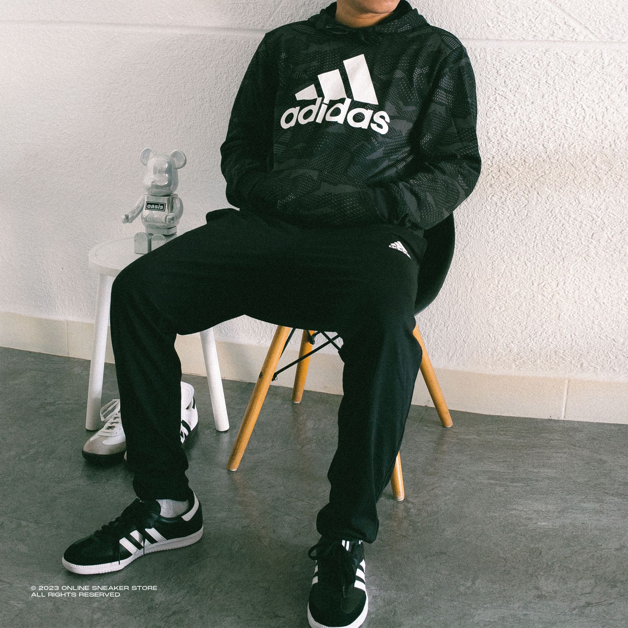  adidas Essentials Allover Print Hoodie - Black 