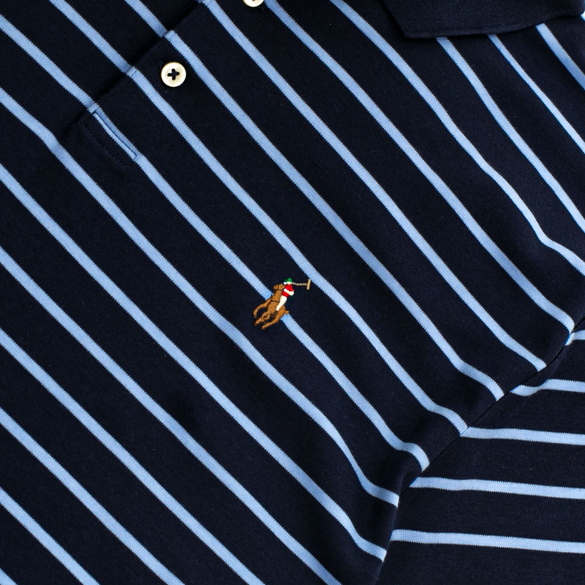  Ralph Lauren Soft Cotton Polo Shirt - Navy Blue Stripe (Custom Slim) 