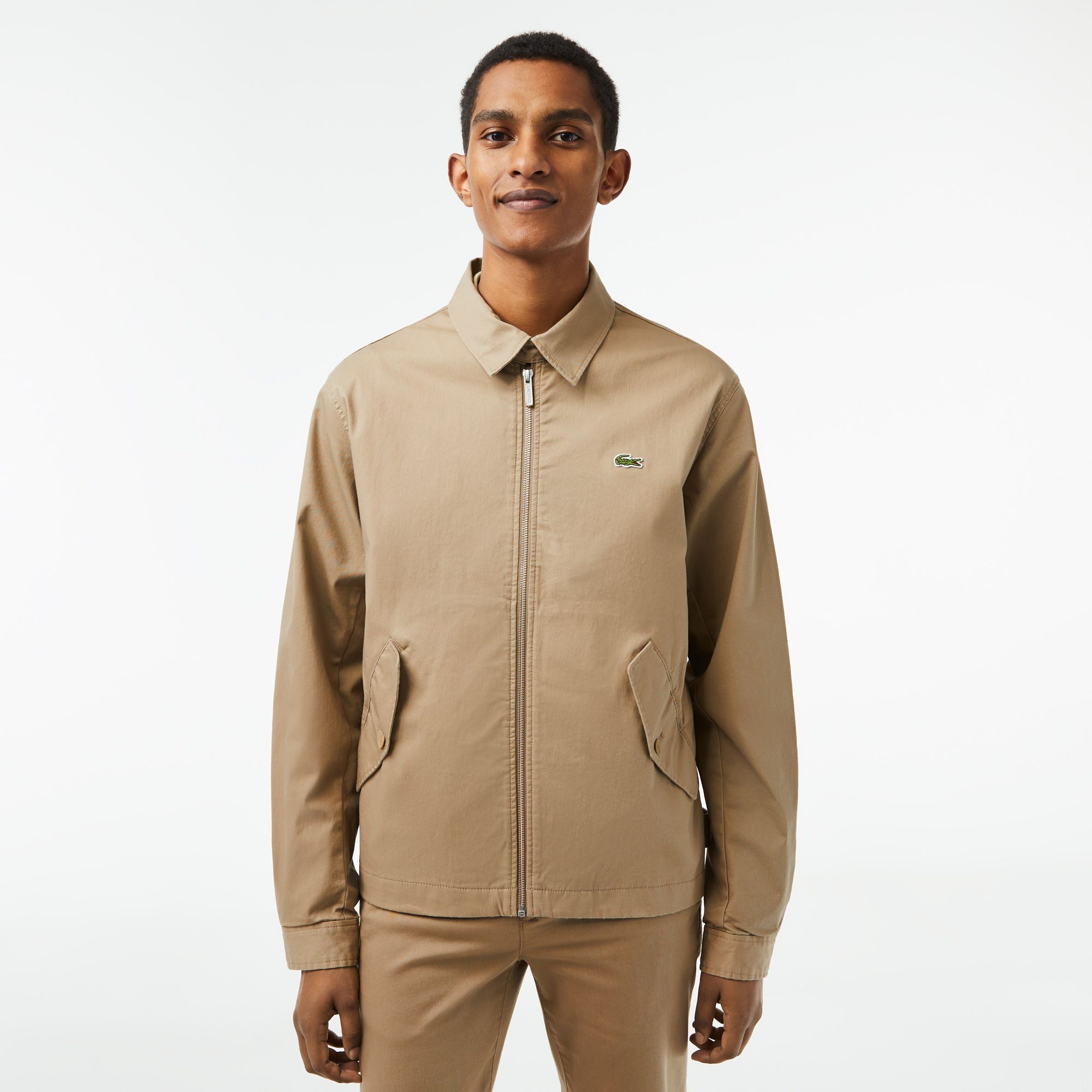  Lacoste Short Zippered Organic Cotton Gabardine Jacket - Beige 