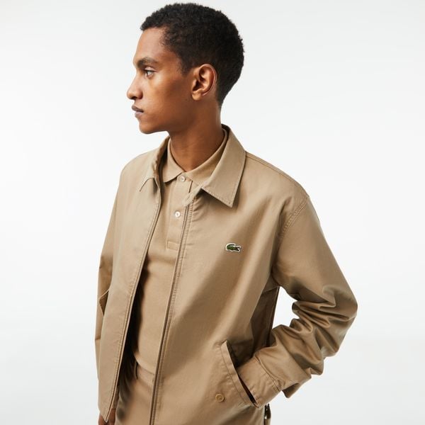  Lacoste Short Zippered Organic Cotton Gabardine Jacket - Beige 