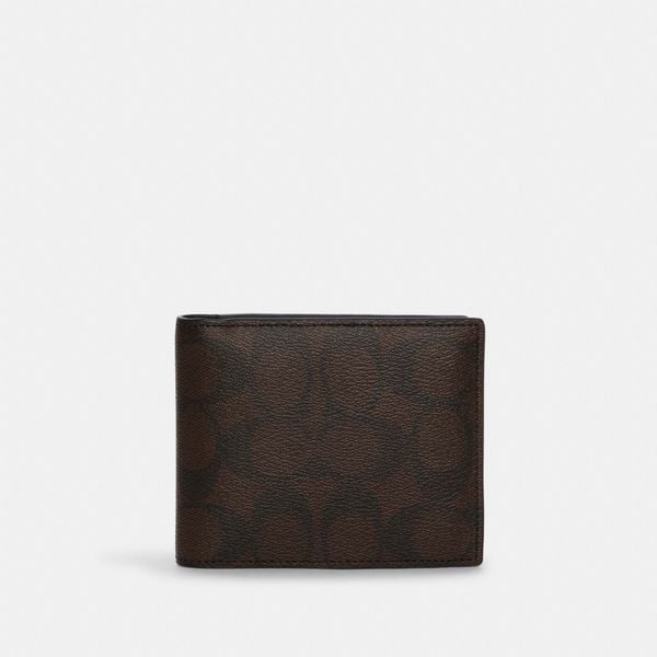  Coach 3 In 1 Wallet In Blocked Signature Canvas - Gunmetal / Mahogany 