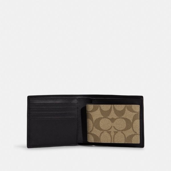  Coach 3 In 1 Wallet In Blocked Signature Canvas - Gunmetal / Mahogany 