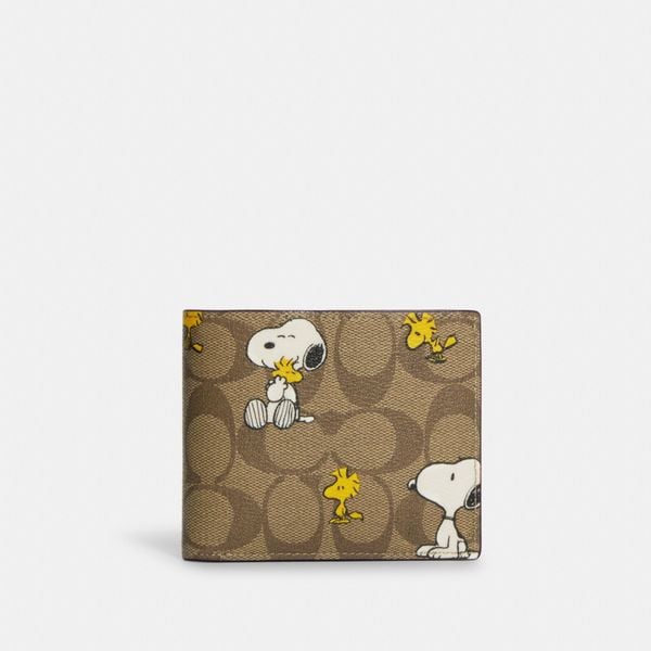  Coach X Peanuts 3 In 1 Wallet In Signature Canvas With Snoopy Woodstock Print 