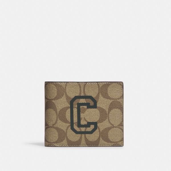  Coach 3 In 1 Wallet In Signature Canvas With Varsity Motif - Khaki 