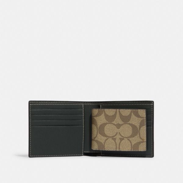  Coach 3 In 1 Wallet In Signature Canvas With Varsity Motif - Khaki 
